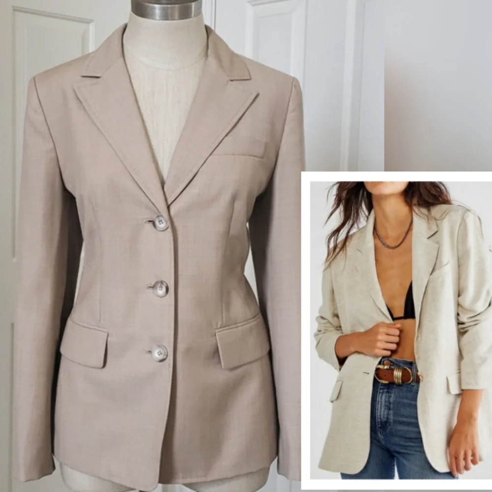 Vintage Ann Taylor LOFT Tan Wool Single Breasted Jacket Blazer - Picture 13 of 13